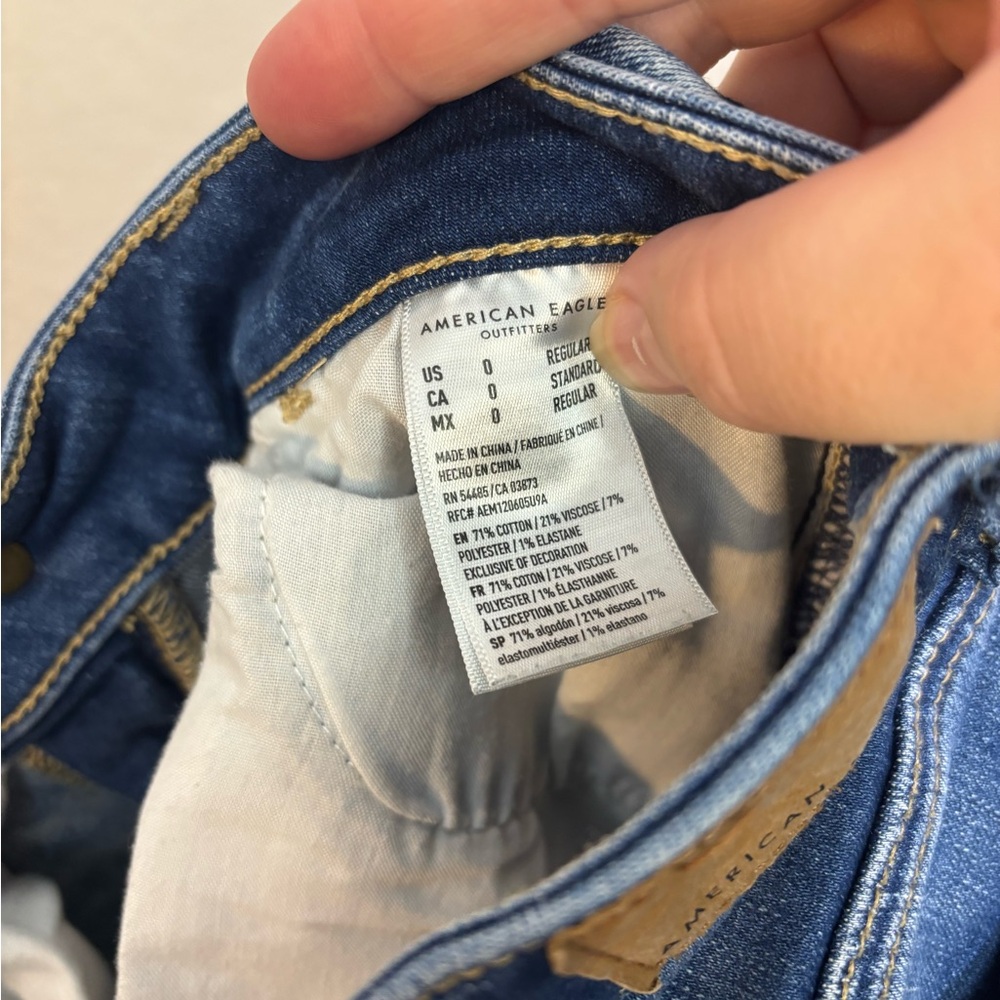 American Eagle Outfitters Distressed Ripped Blue Skinny Jeans Size 0 - Picture 9 of 11